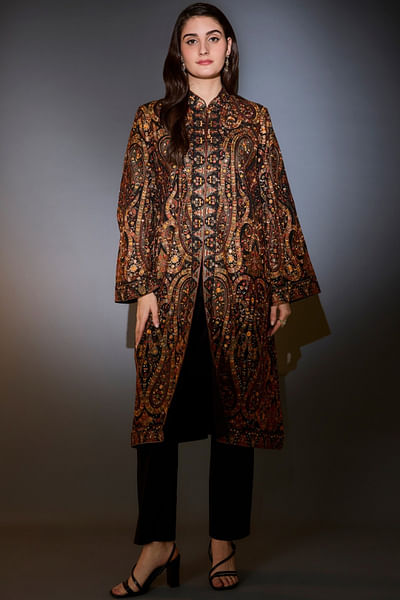 Black kashmiri long jacket