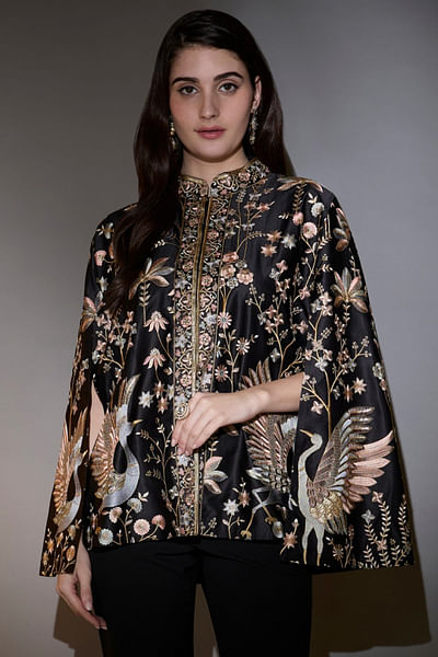 Black thread embroidered cape