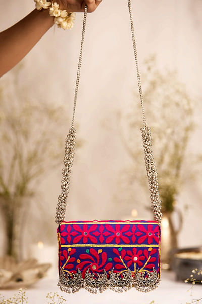 Purple thread-crescent embellished handbag