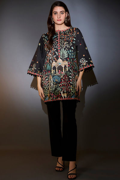 Black thread embroidered tunic