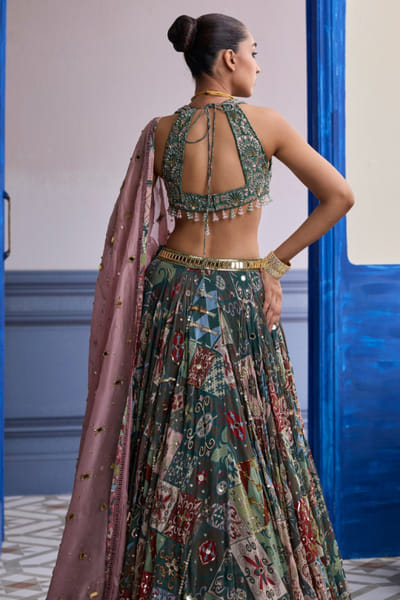 DiyaRajvvir Forest green printed lehenga set DIYAAUG26D151292