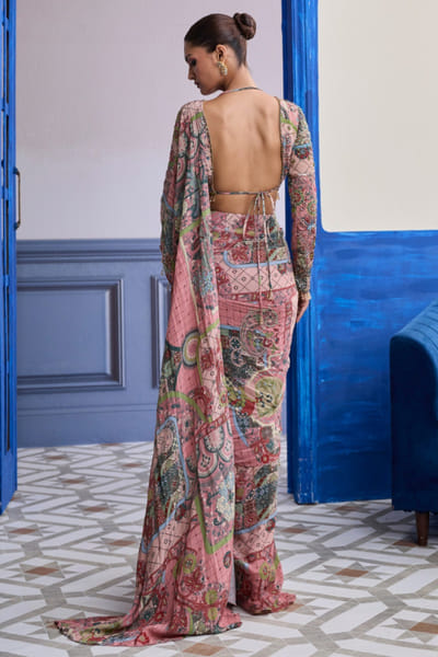 DiyaRajvvir Dusk pink printed and draped dhoti-sari set DIYAAUG26D252004