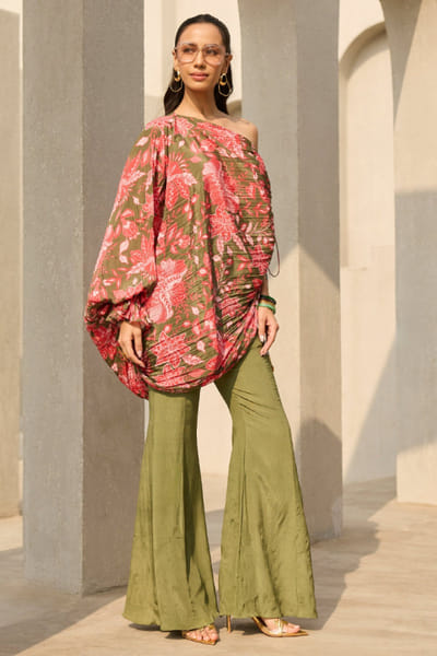 Sage green floral printed co-ords