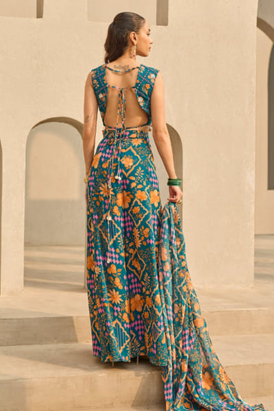 DiyaRajvvir Teal abstract printed sharara set DIYJAN26D136475