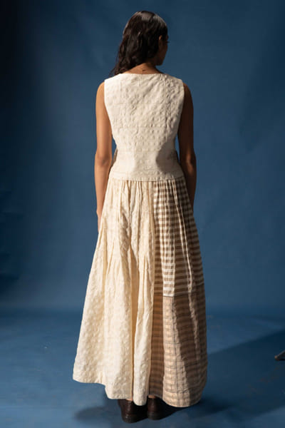 Subtle Shuttle Studio Ivory checks printed handwoven skirt SUBTJUN26D146447