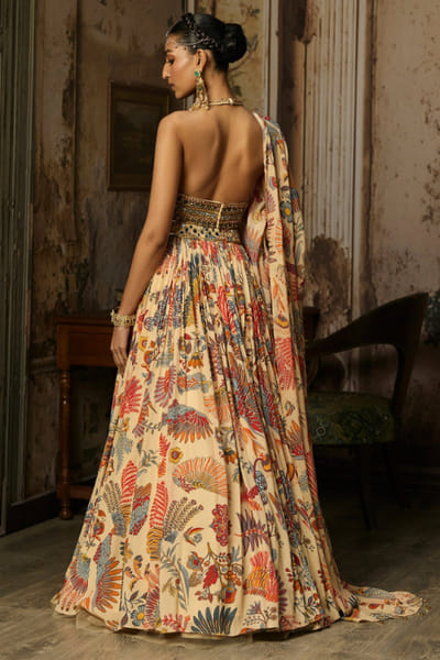 DiyaRajvvir Beige printed and embellished lehenga set DIYMAR26D139908