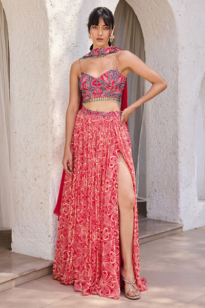 Pink floral print skirt set