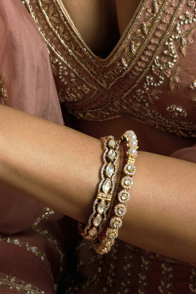 Preeti Mohan Antique-gold polki embellished bangles PREEJUL26D248518