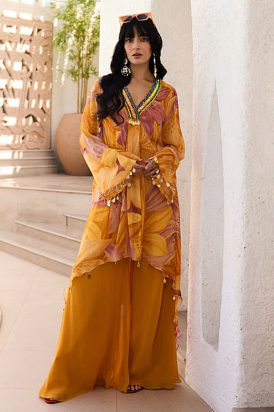 Yellow floral printed kurta set