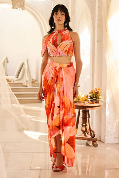 Peach petal printed co-ords