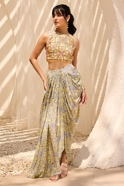 Yellow floral printed co-ords