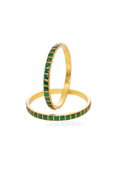 Green and gold kundan embellished bangles