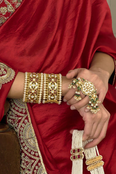 Preeti Mohan Gold and red kundan embellished bangle PREEJUL26D248524