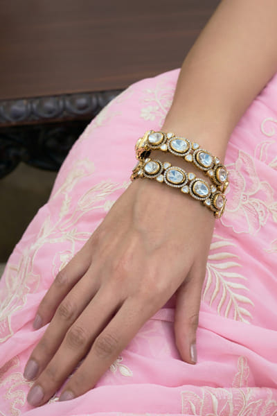 Preeti Mohan Antique gold polki embellished bangles PREEJUL26D248515
