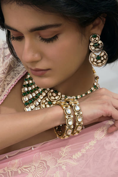 Preeti Mohan Antique gold polki embellished bangles PREEJUL26D248515