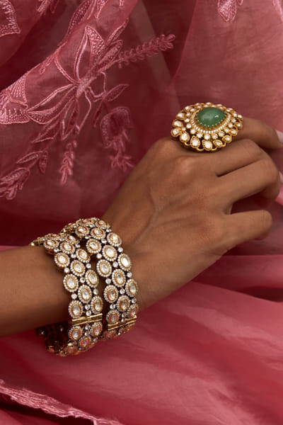 Preeti Mohan Antique gold polki-embellished bangles PREEJUL26D248519