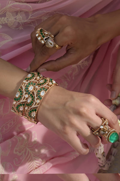 Preeti Mohan Gold and green polki bangles PREEJUL26D248521