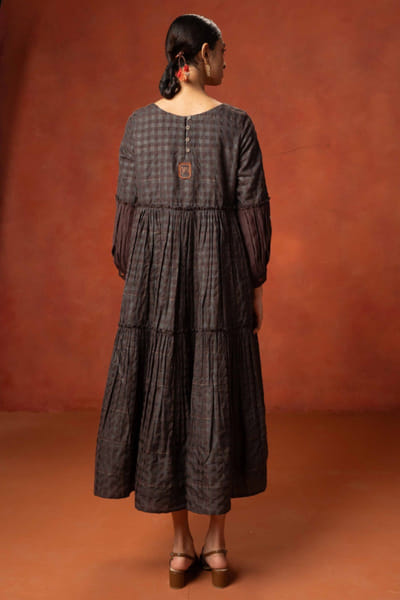 Subtle Shuttle Studio Brown floral embroidered handwoven dress SUBTJUN26D146450
