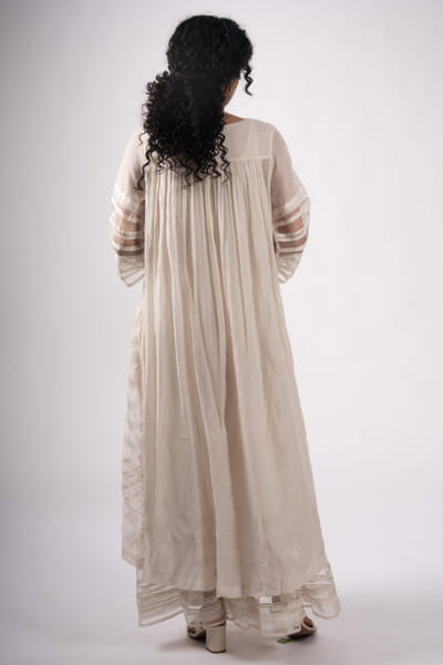 Subtle Shuttle Studio White woven sheer stripe layered maxi dress SUBTAUG26D151456