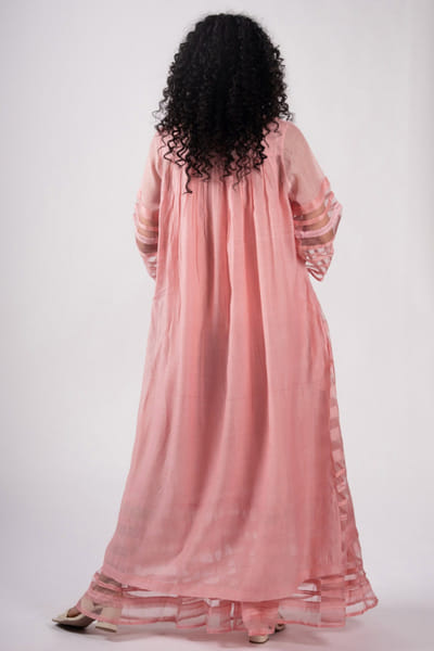 Subtle Shuttle Studio Pink woven sheer stripe layered maxi dress SUBTMAY26D143585
