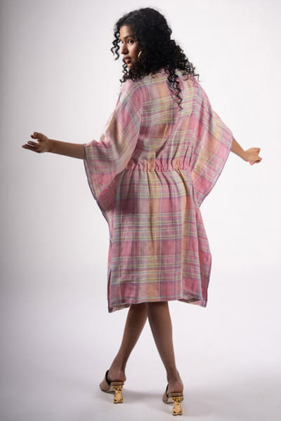 Subtle Shuttle Studio Multicolour checks hand embroidered dress SUBTAUG26D151458