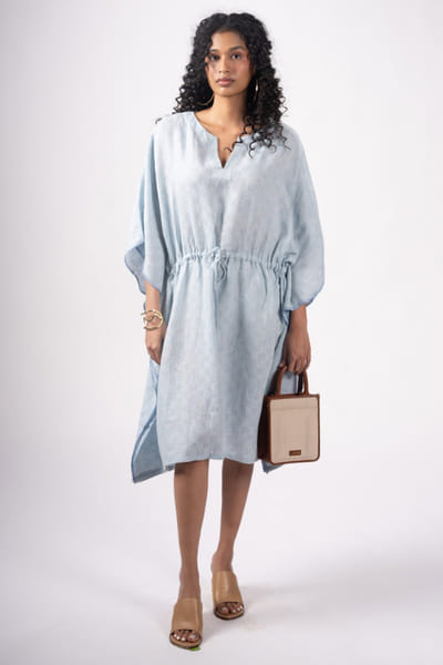 Subtle Shuttle Studio Blue hand embroidered woven kaftan dress SUBTAUG26D151461