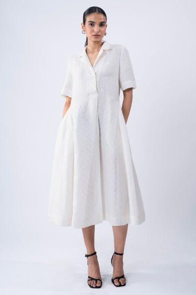 White woven linen dress