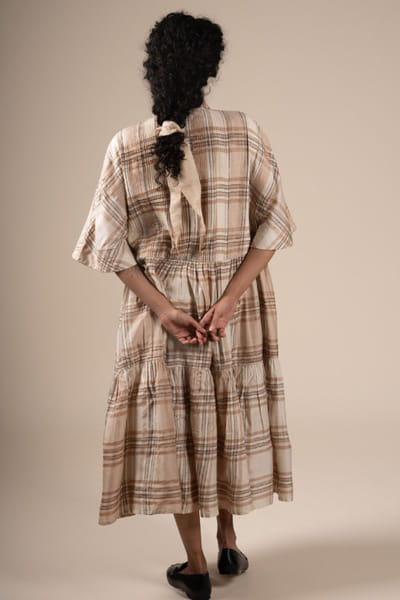 Subtle Shuttle Studio Beige checks printed handwoven dress SUBTJUN26D146446
