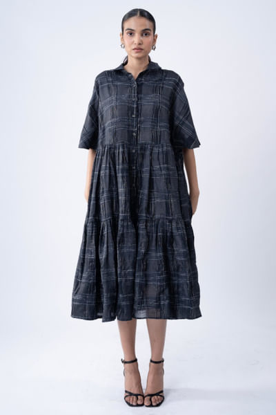 Black plaid handwoven dress
