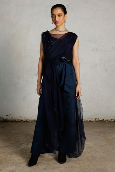 Navy blue embroidered top