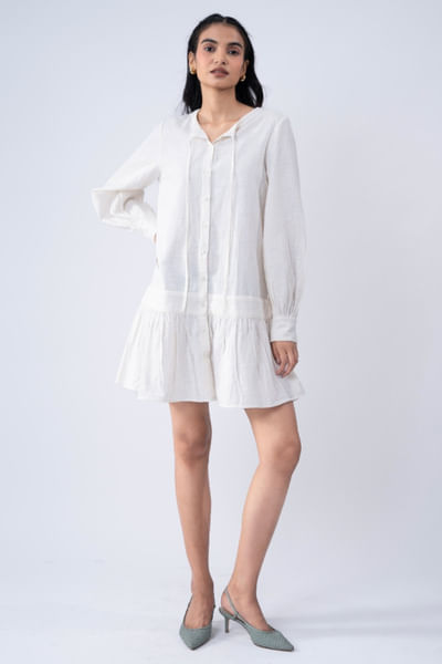 White textured short dress