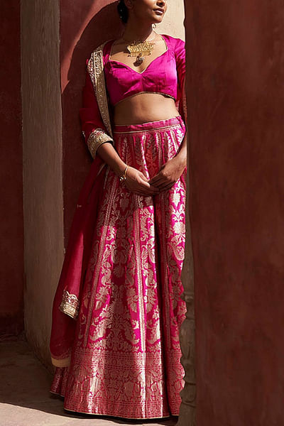 Pink pure katan silk lehenga set