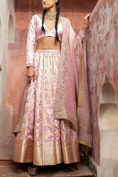 Pink katan silk lehenga set