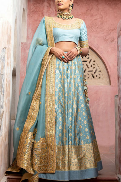 Blue benarasi lehenga set