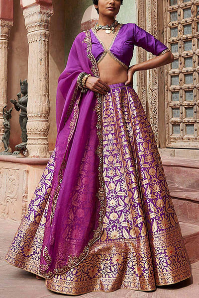 Purple handloom benarasi lehenga set
