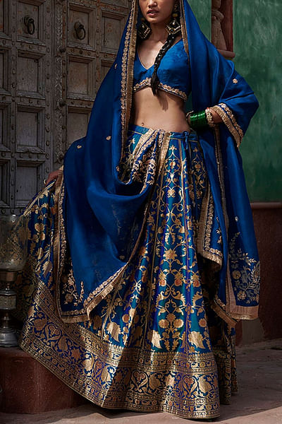 Peacock blue benarasi lehenga set