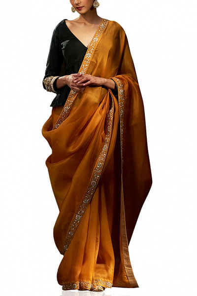 Mustard organza sari