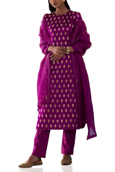 Purple katan silk kurta set