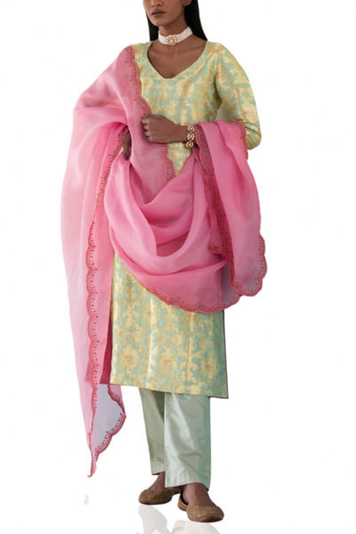 Powder blue silk kurta set