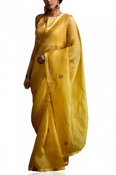 Yellow organza sari