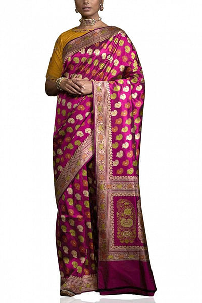 Plum handwoven baluchari sari set