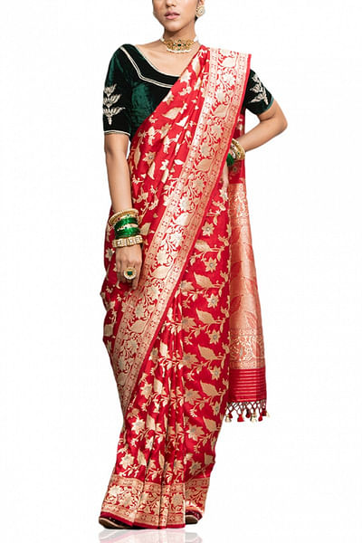 Red handwoven benarasi sari