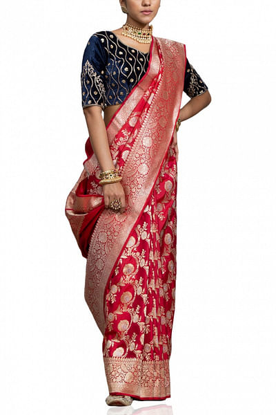 Red handloom benarasi sari