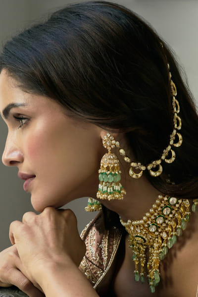 Preeti Mohan Gold plated polki ear chain PREEJUL26D348667