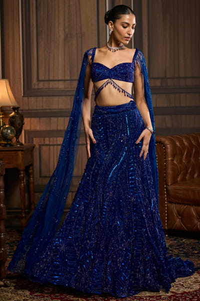 Electric blue embellished mermaid lehenga set