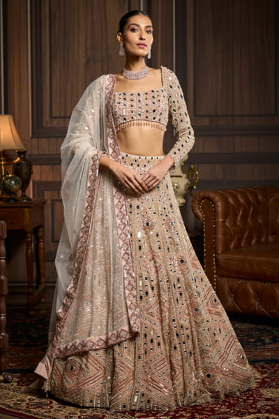 Blush pink mirror embellished lehenga set