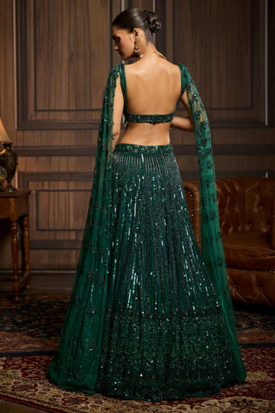 DiyaRajvvir Emerald green embellished lehenga set DIYFEB26D139814