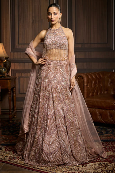 Blush pink embellished lehenga set