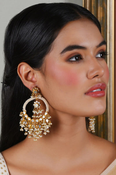 White mother of pearl chandbali earrings