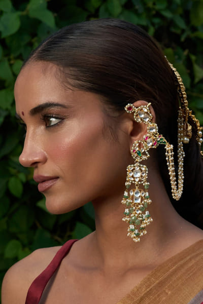 Preeti Mohan Red and green kundan earrings PREEJUL26D348649